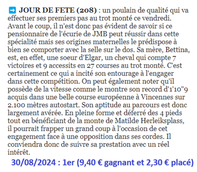 Pronostic PMU gagnant vendredi 30 aout 2024