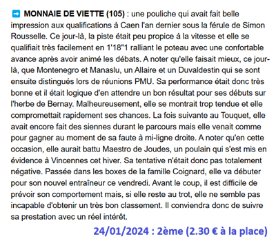 Pronostic pmu gagnant du 24 janvier 2025