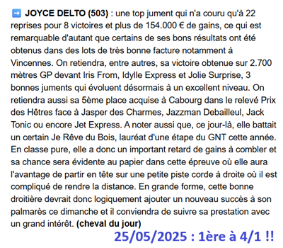 Pronostic PMU gagnant du 25 mai 2025