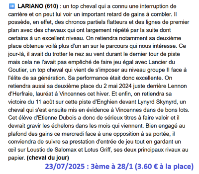 Pronostic PMU gagnant du 23 juillet 2025