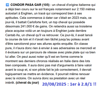 Pronostic PMU gagnant du mercredi 20 aout 2025