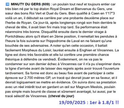 Pronostic pmu gagnant du 19 septembre 2025