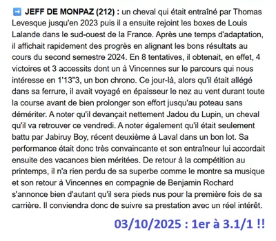Pronostic pmu gagnant du 3 octobre 2025