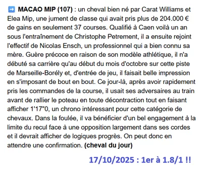 Pronostic pmu gagnant du 17 octobre 2025