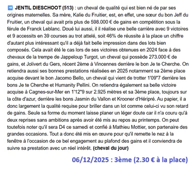 Pronostic PMU gagnant du 06/12/2025