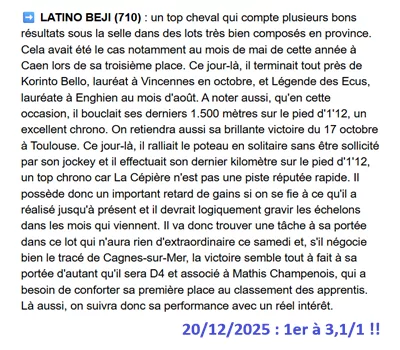 Pronostic PMU gagnant du samedi 20/12/2025
