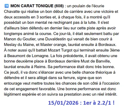 Pronostic PMU gagnant du 15/01/2026