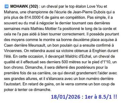 Pronostic PMU gagnant du 17/01/2026