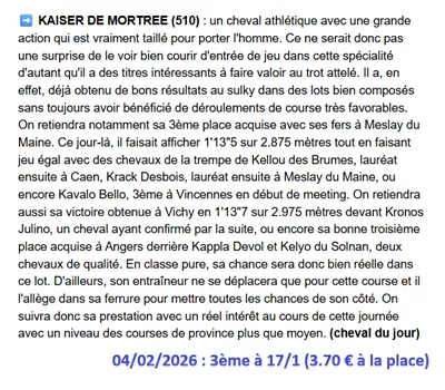 Pronostic PMU gagnant du 04/02/2026