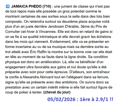 Pronostic PMU gagnant du 05/02/2026