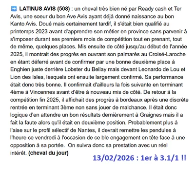 Pronostic PMU gagnant du 13/02/2026