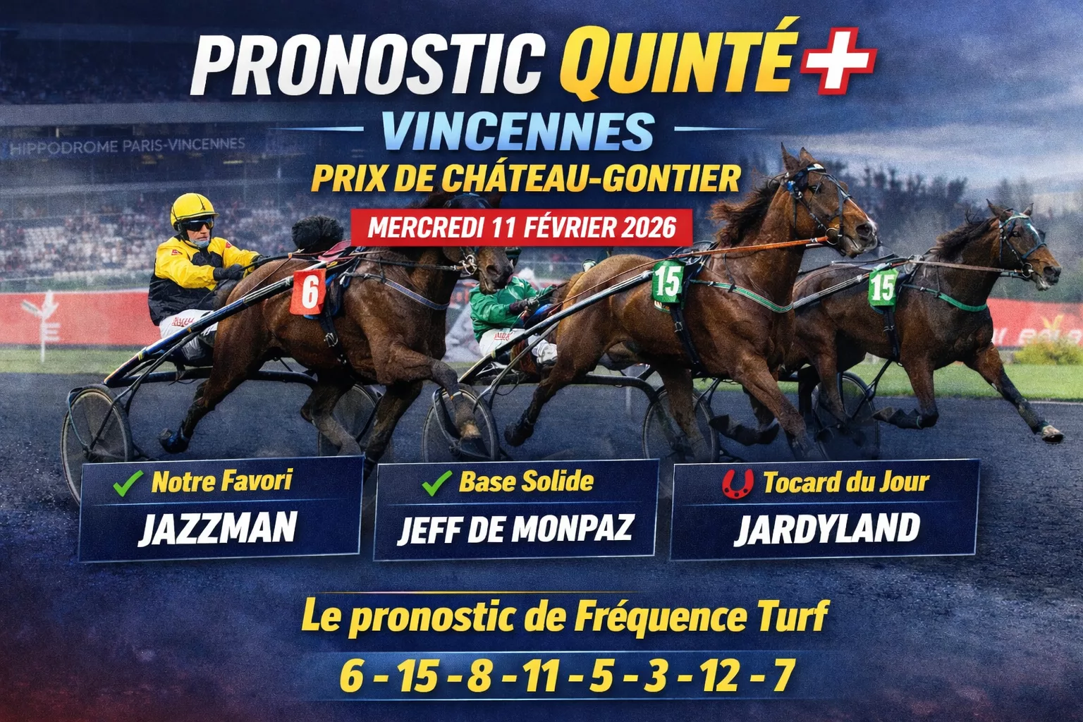 Pronostic Quinté du mercredi 11 février 2026 : base et tocard du Prix de Château-Gontier à Vincennes !