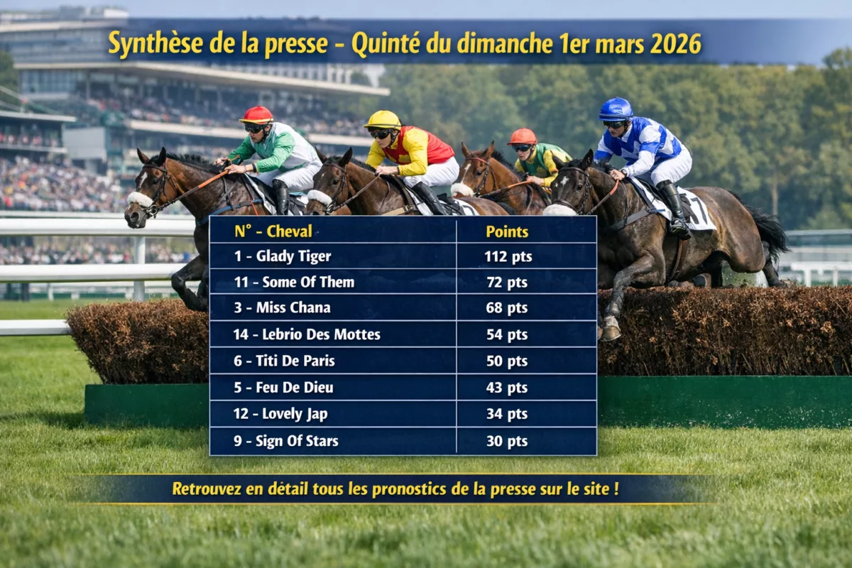 Pronostics quinté presse pmu du dimanche 1er mars 2026