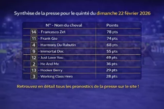 Pronostics quinté presse pmu du dimanche 22 février 2026