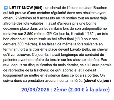 Pronostic gagnant du 20/03/2026