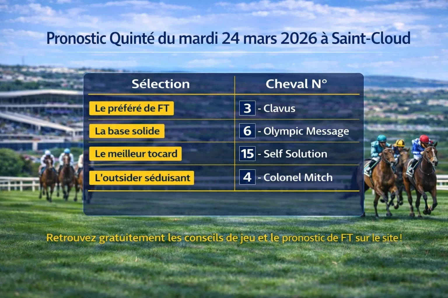 Pronostic PMU du mardi 24 mars 2026