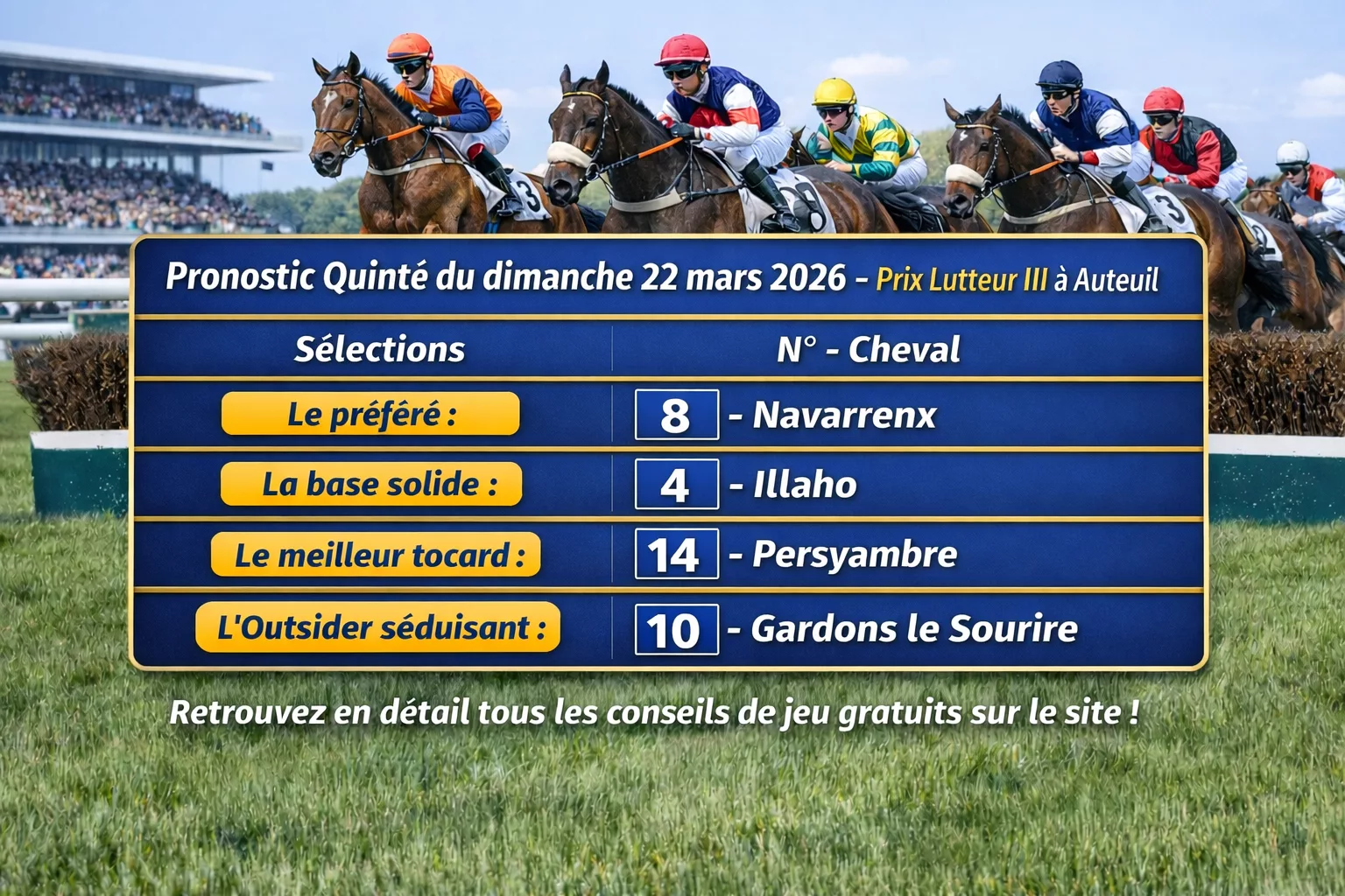 Pronostic Quinté du dimanche 22 mars 2026