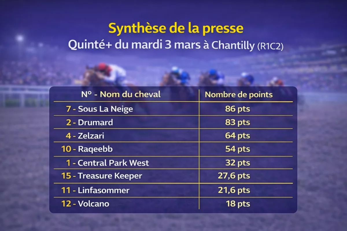 Pronostic Quinté presse du mardi 3 mars 2026