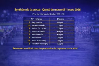 Pronostic Quinté presse du mercredi 11 mars 2026