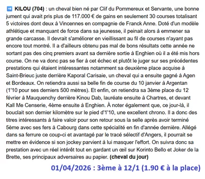 Pronostic PMU gagnant du 01/04/2026