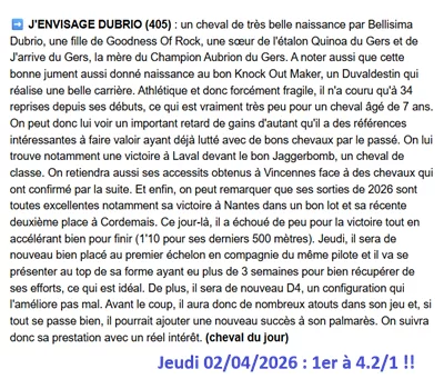 Pronostic PMU gagnant du 02/04/2026