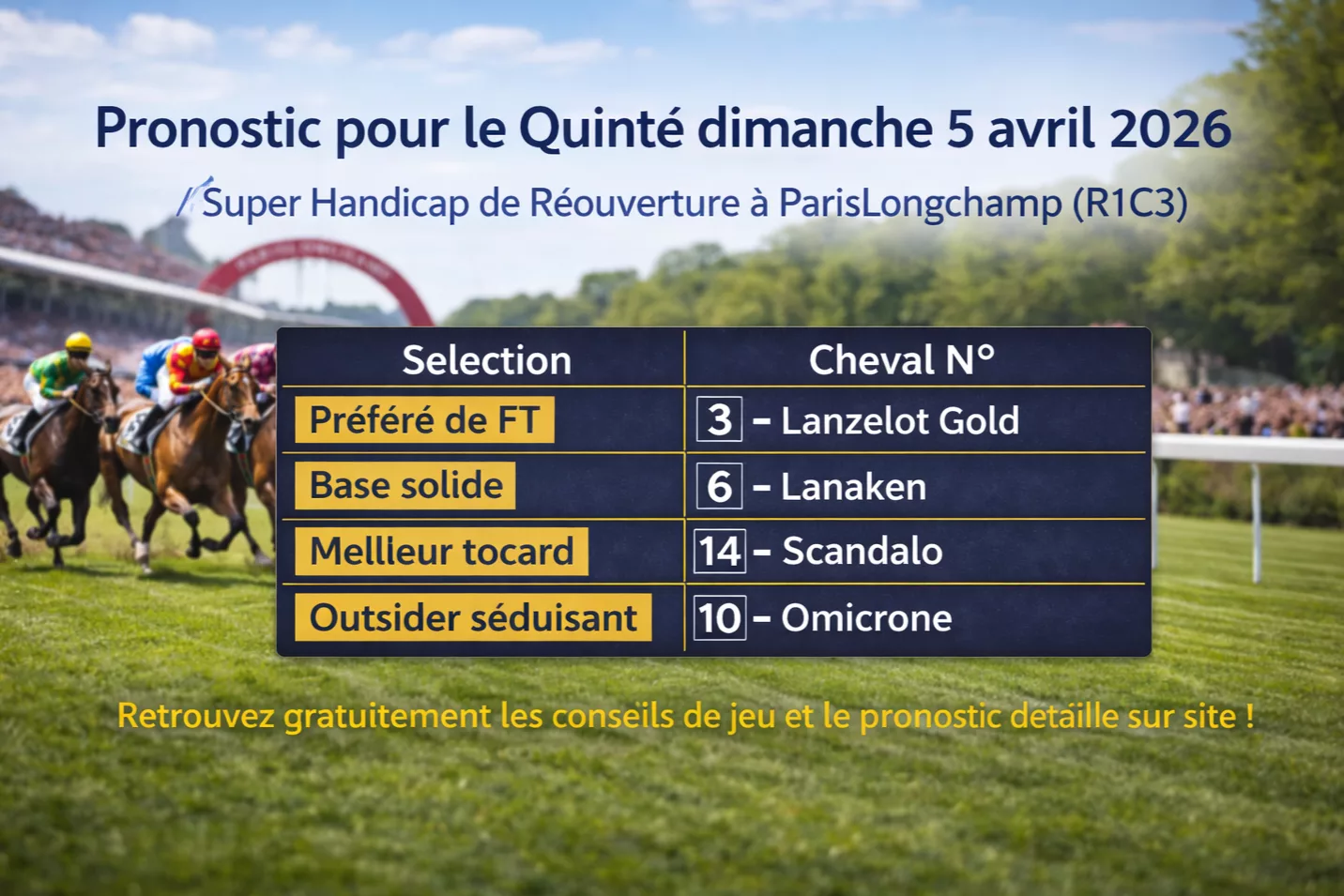 Pronostic quinté dimanche 5 avril 2026