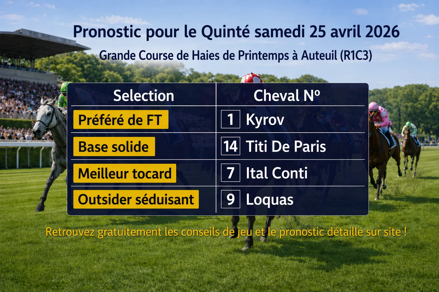 Pronostic quinté du samedi 25 avril 2026