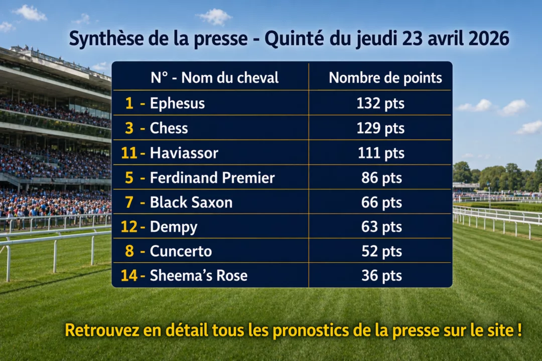 Pronostic quinté presse PMU du jeudi 23 avril 2026