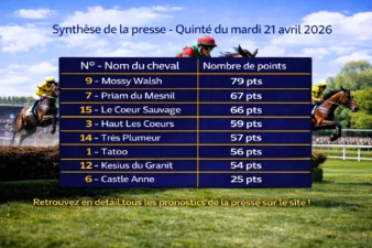 Pronostic quinté presse PMU du mardi 21 avril 2026