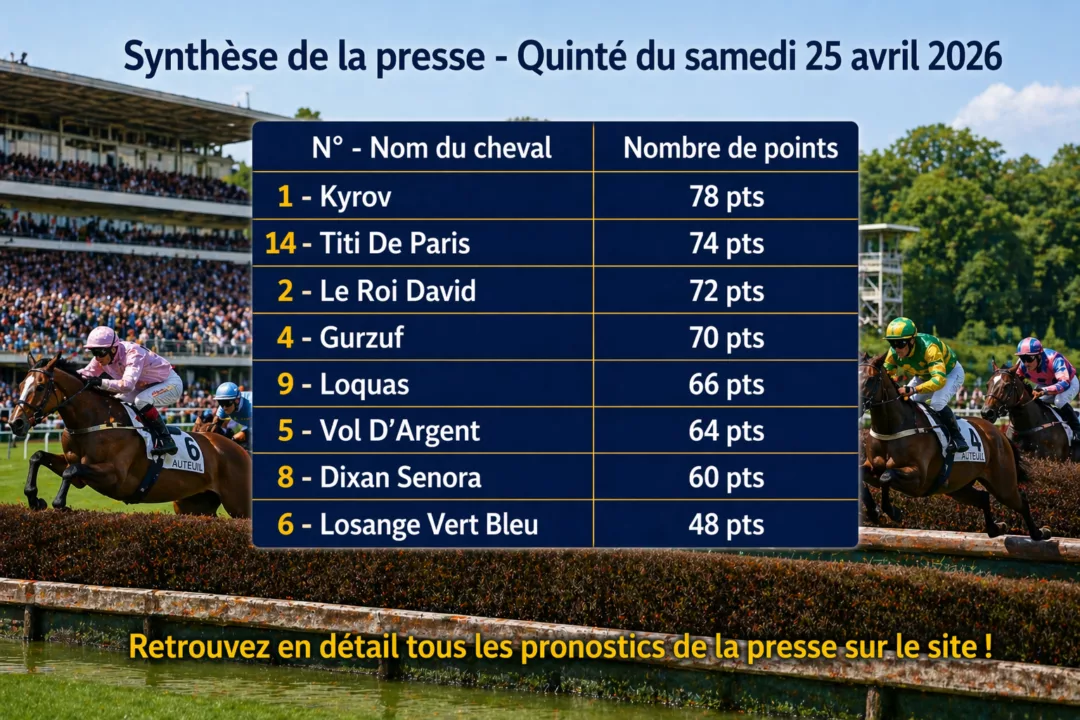 Pronostic quinté presse PMU du samedi 25 avril 2026