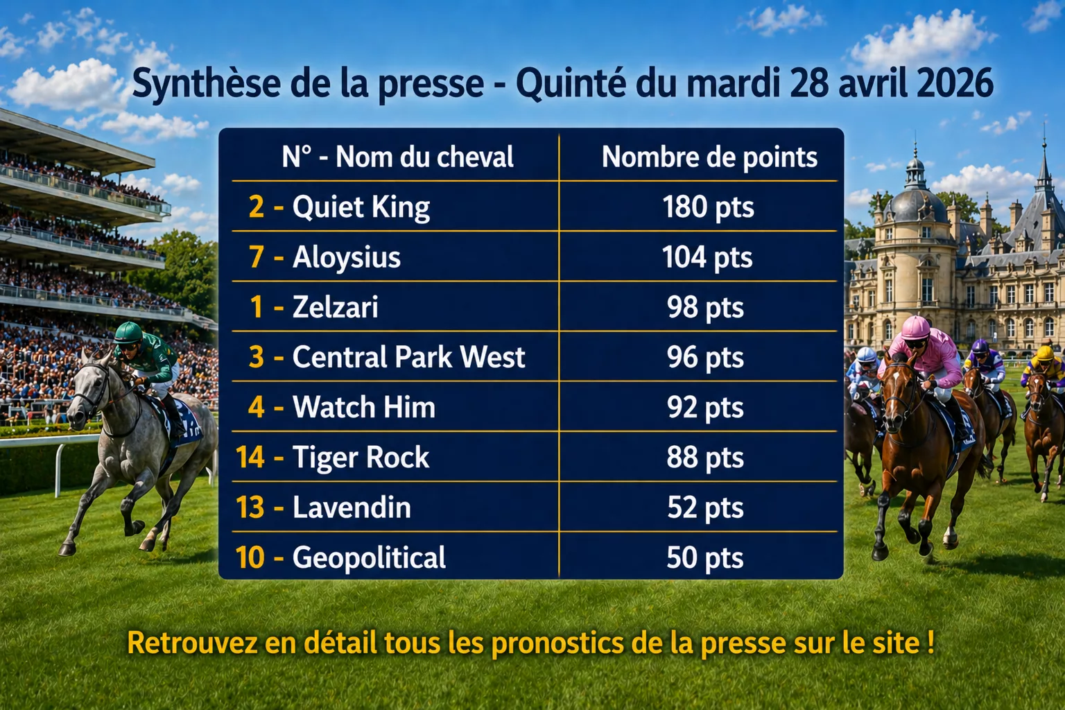Pronostic quinté presse PMU mardi 28 avril 2026