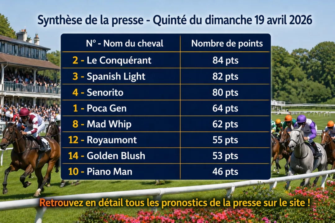 Pronostic quinté presse du dimanche 19 avril 2026