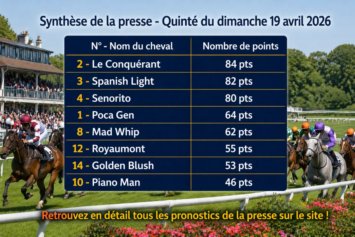 Pronostic quinté presse du dimanche 19 avril 2026
