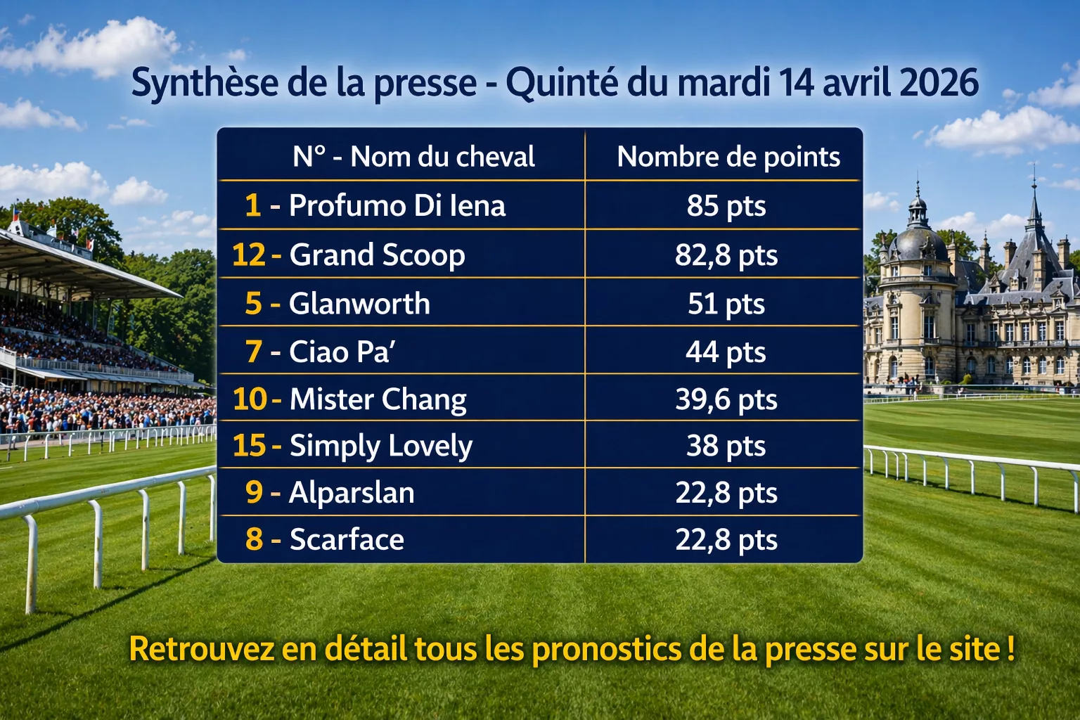 Pronostic quinté presse du mardi 14 avril 2026