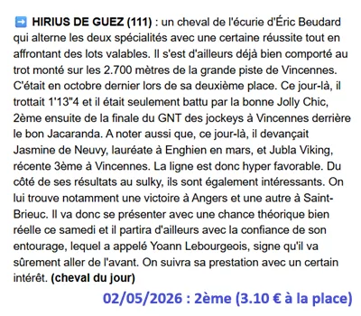 Pronostic PMU gagnant du 02/05/2026