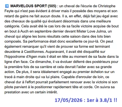 Pronostic PMU gagnant du 17/05/2026