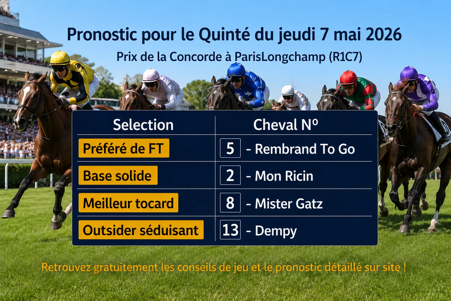 Pronostic quinté du jeudi 7 mai 2026