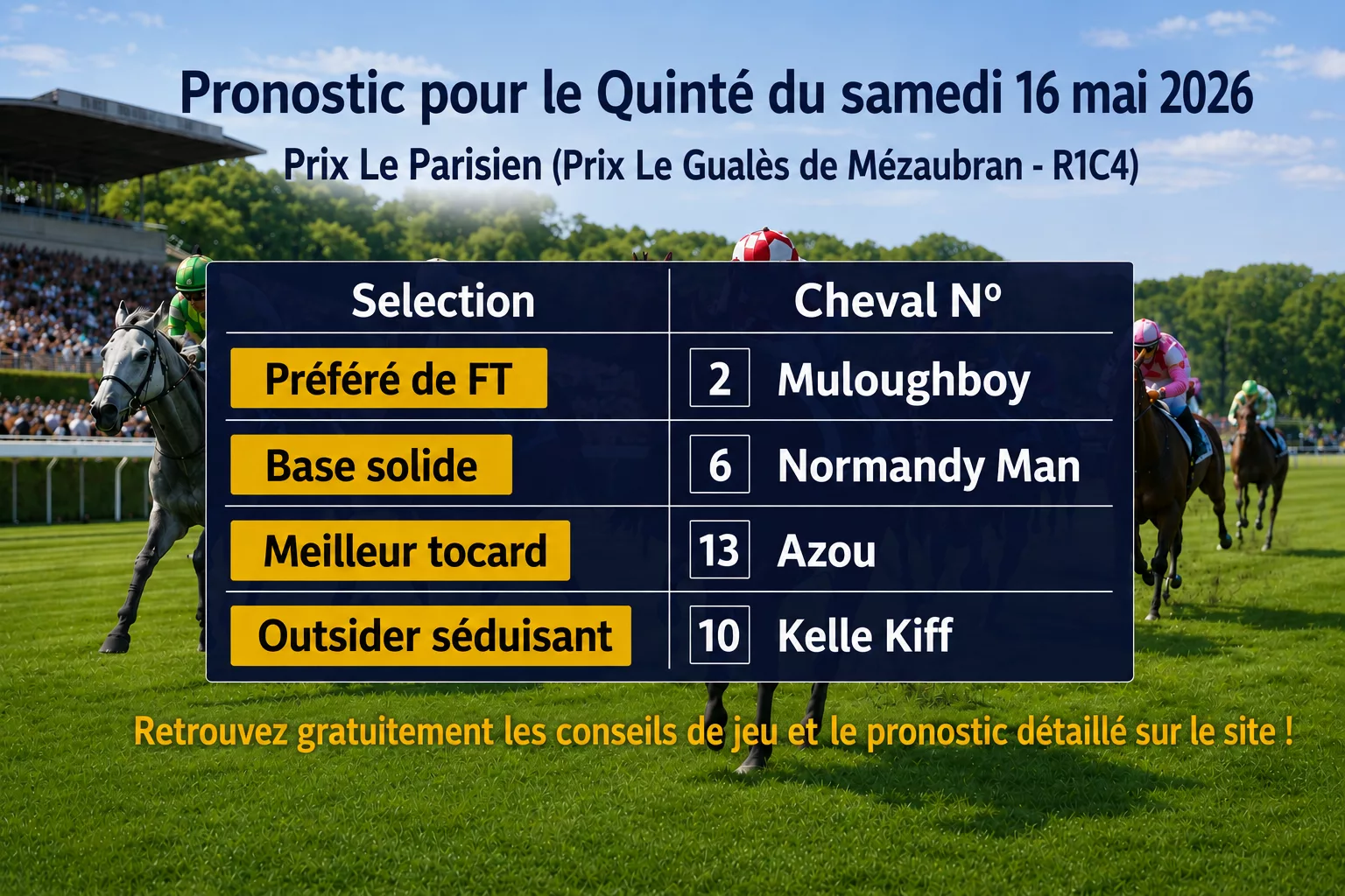 Pronostic quinté du samedi 16 mai 2026