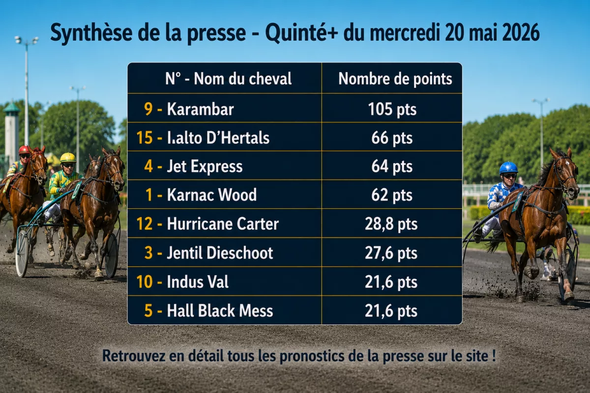 Pronostic quinté presse PMU du mercredi 20 mai 2026