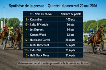 Quinté du mercredi 20 mai 2026 au PMU – Synthèse des meilleurs pronostics de la presse