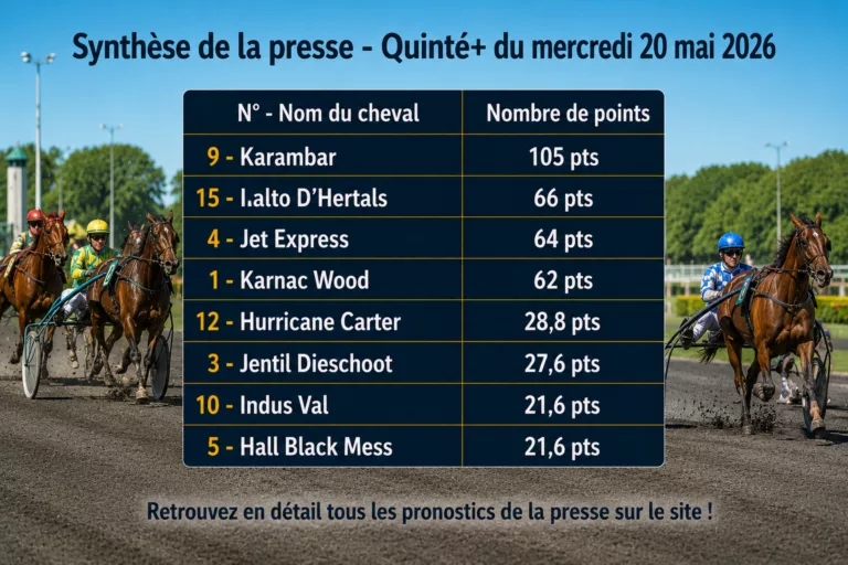 Pronostic quinté presse PMU du mercredi 20 mai 2026