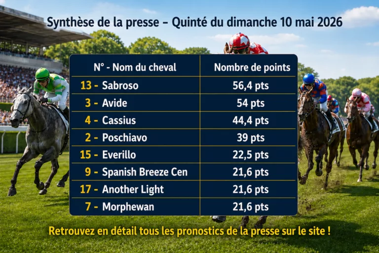 Pronostic quinté presse du dimanche 10 mai 2026