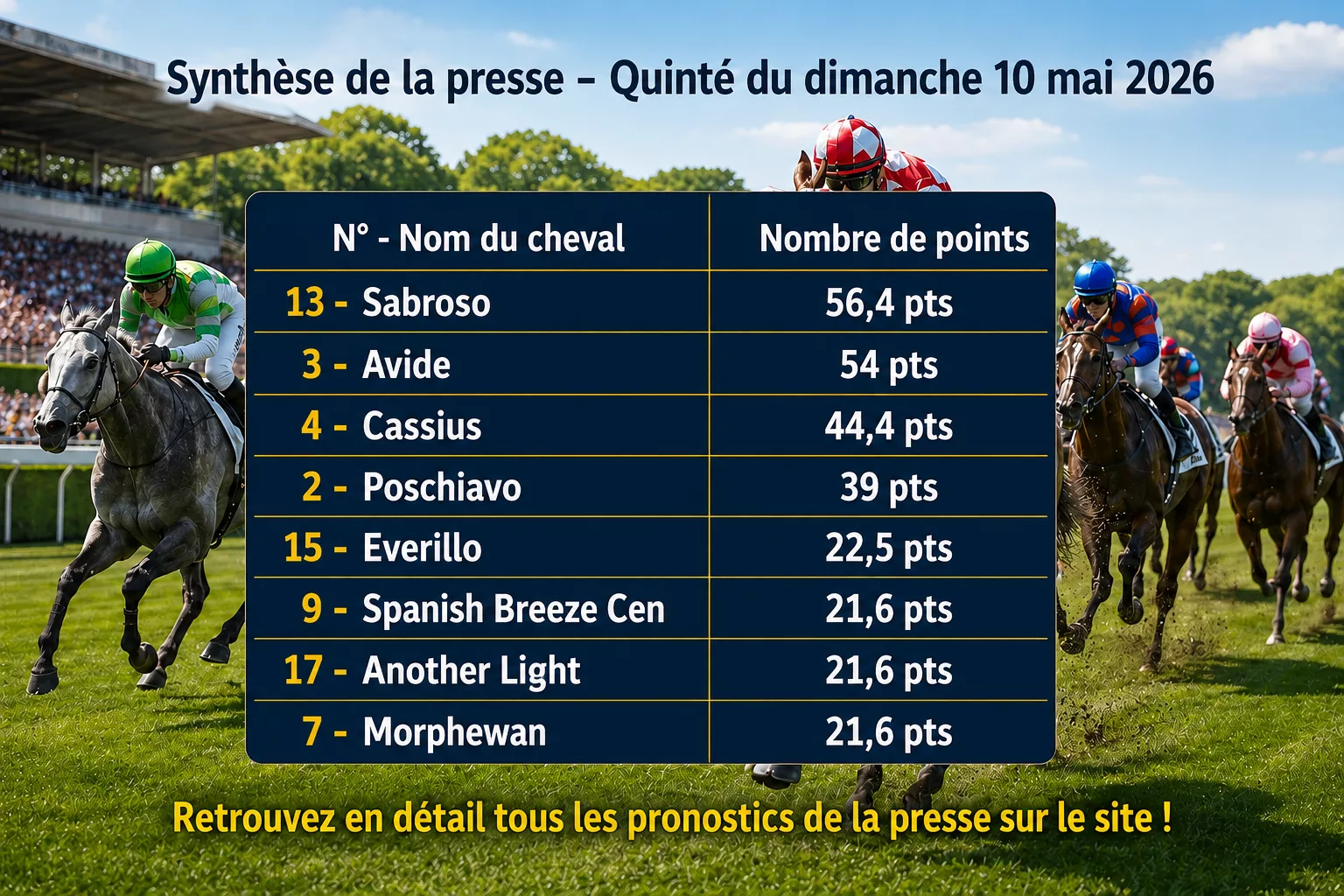 Pronostic quinté presse du dimanche 10 mai 2026