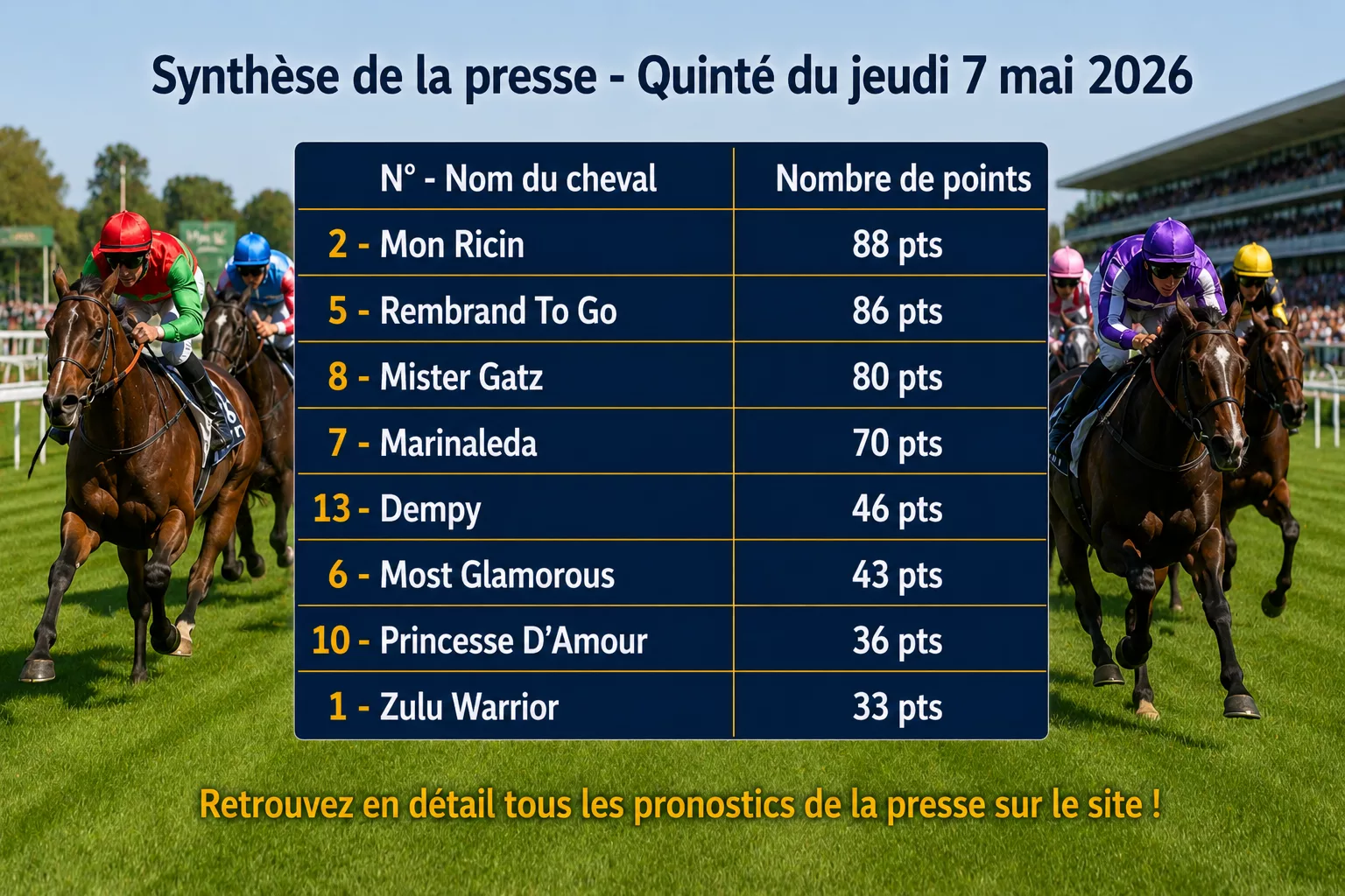 Pronostic quinté presse du jeudi 7 mai 2026