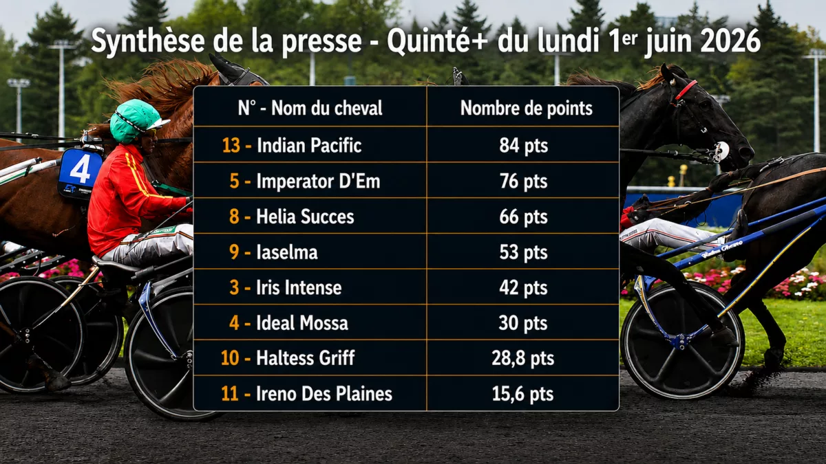 Pronostic quinté presse du lundi 1er juin 2026