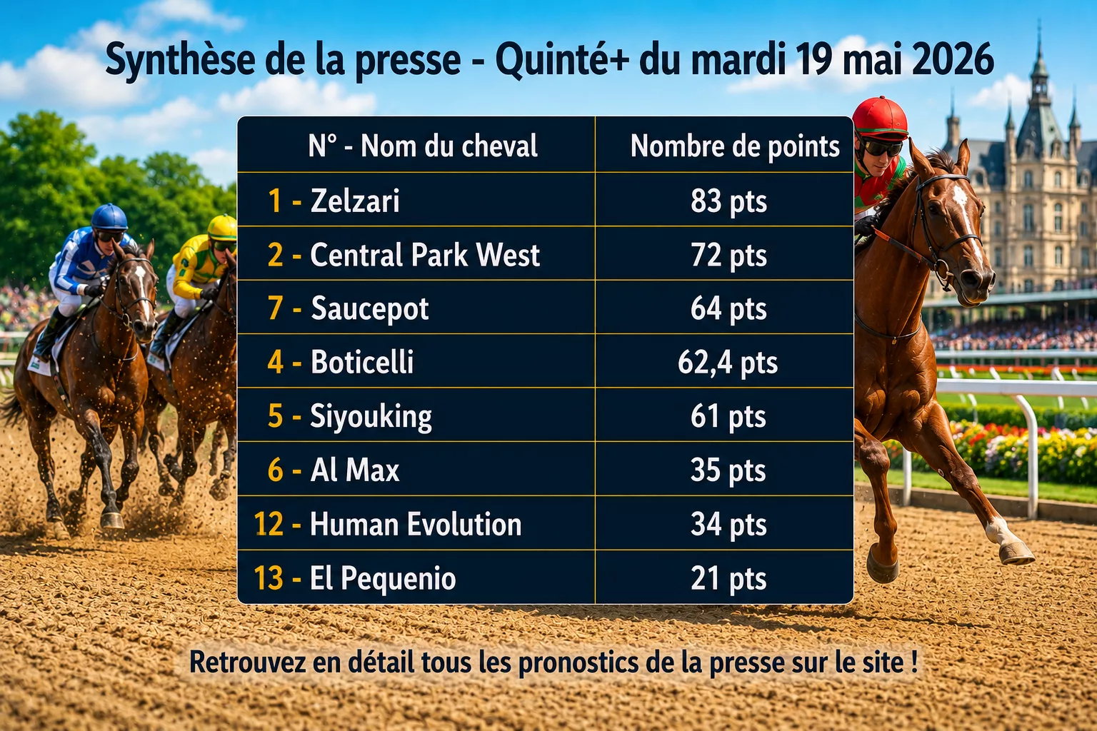 Pronostic quinté presse du mardi 19 mai 2026