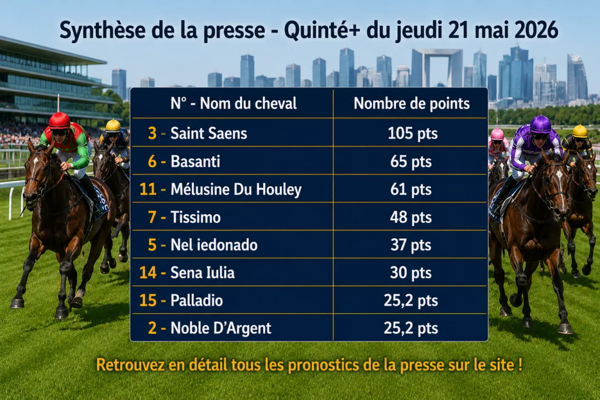 Pronostics quinté presse PMU jeudi 21 mai 2026
