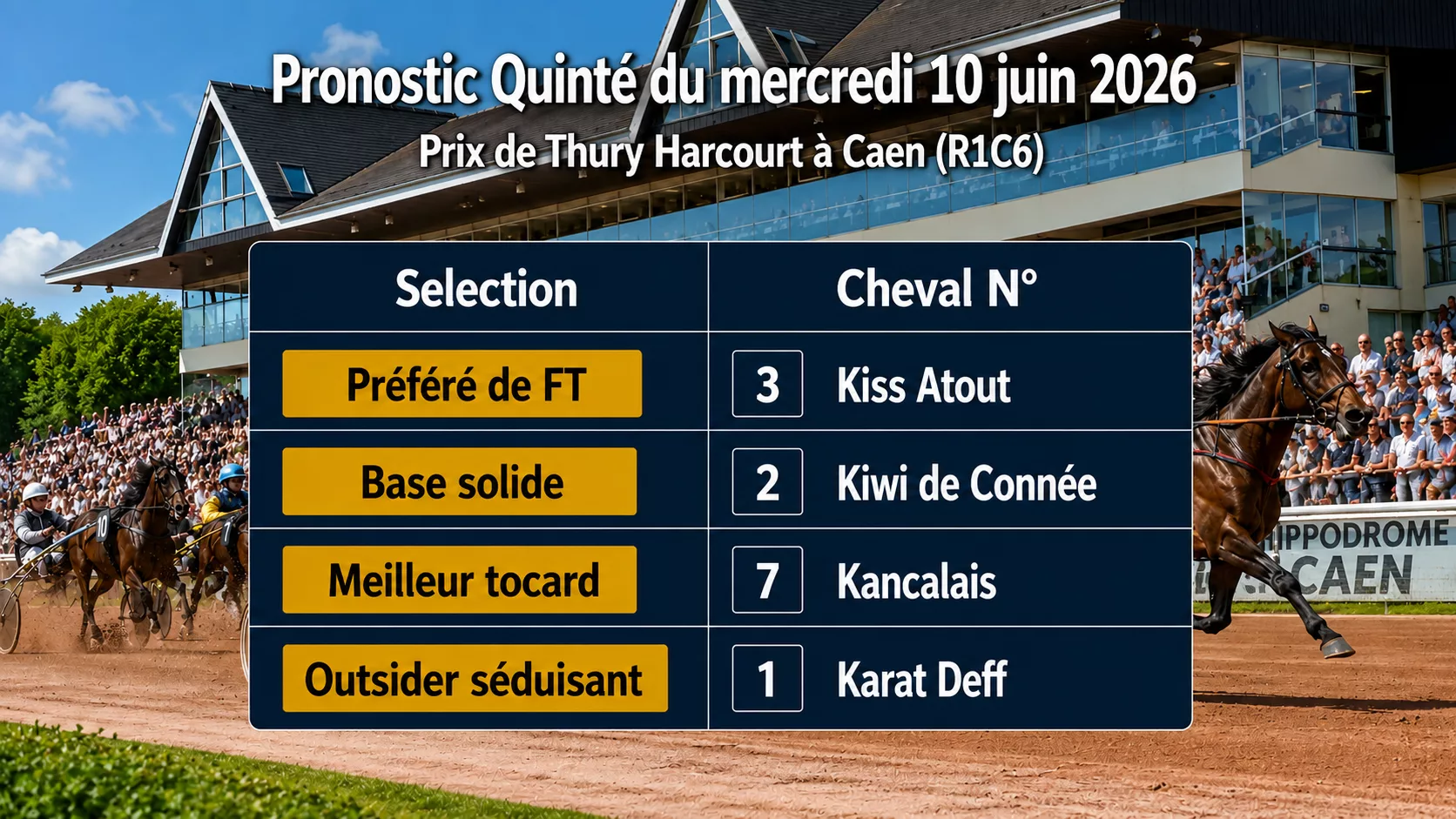 Pronostic Quinté et conseils de jeu PMU du mercredi 10 juin 2026 – Prix de Thury Harcourt à Caen (R1C6)