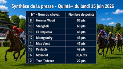 Pronostic quinté presse du lundi 15 juin 2026