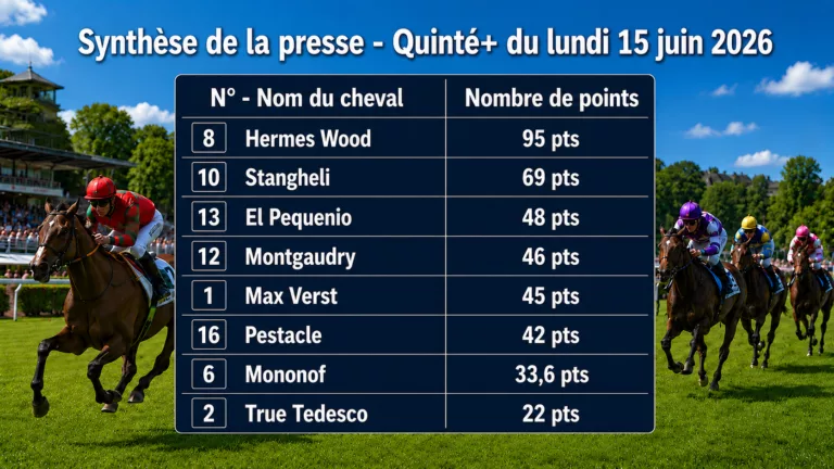 Pronostic quinté presse du lundi 15 juin 2026